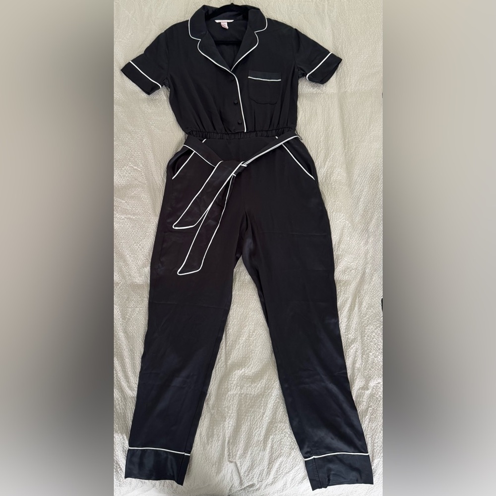 Victoria's Secret Black and White Jumpsuit Pajama with Elegant Tie Waist